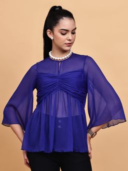 BLANC9 - Blue Layered Gathered Breezy Chiffon Top