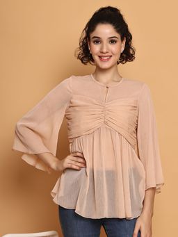 BLANC9 - Peach Layered Gathered Breezy Chiffon Top