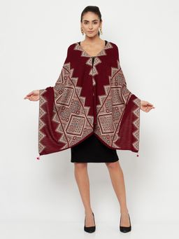 KnitStudio - Maroon Geometric Knitted Shawl