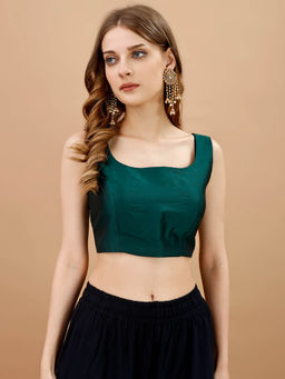 Tikhi Imli - Green Solid Sleeveless Tafeta Stitched Blouse