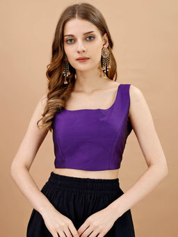 Tikhi Imli - Purple Solid Sleeveless Tafeta Stitched Blouse