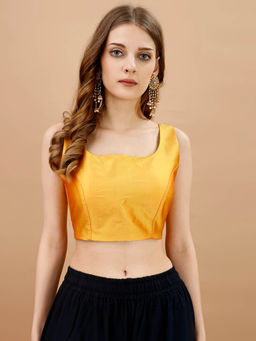 Tikhi Imli - Yellow Solid Sleeveless Tafeta Stitched Blouse