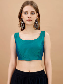 Tikhi Imli - Turquoise Colored Sleeveless Tafeta Stitched Blouse