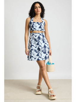 FREAKINS - Blue Botanical Printed Poplin Dress
