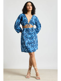 FREAKINS - Blue Printed Poplin Dress