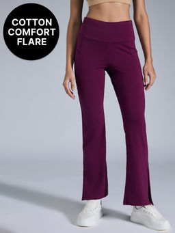 Kica - Women High Waisted Cotton Side Slit Flared Pants With Side Pockets