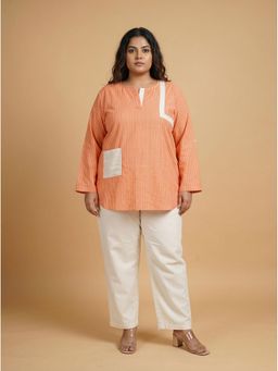 Curvy Lane - Orange Striped Cotton Plus Size Top for Women