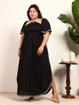 Deebaco - Black Viscose Rayon Solid Slit Women Plus Size Dress