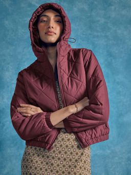 The Label Life - Wine Quilted Hooded Puffer Jacket