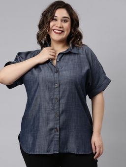 THE PINK MOON - Solid Blue Tencel Shirt