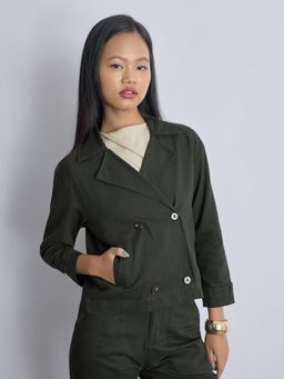 The Label Life - Olive Twill Lapel Collar Jacket for Women