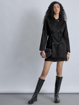 The Label Life - Black Suede Adjustable Coat for Women