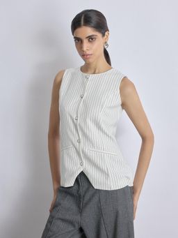 The Label Life - White Pinstripe Long Waistcoat for Women