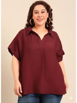 THE PINK MOON - Maroon Collar Neck Drop Shoulder Top