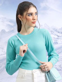 TOKYO TALKIES - Blue Ribbed Acrylic Pullover