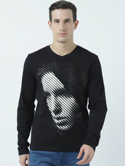 Huetrap - Mens Black Full Sleeves V Neck T-shirt