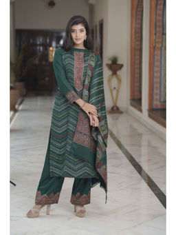 Kidar - Womens Casual Party Wear Unstitched Acrylic Suit Green