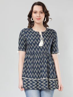 Kasya - Blue Ikat Printed Peplum Top
