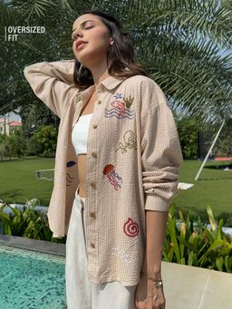 The Souled Store - Beige Embroidered Shirt