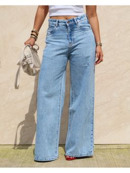 Off Duty India - Blue Cotton High Waist Jeans