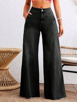 Off Duty India - Black Cotton High Waist Jeans