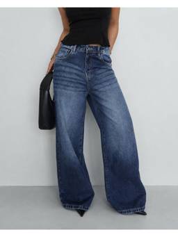 Off Duty India - Blue Cotton Mid Waist Jeans