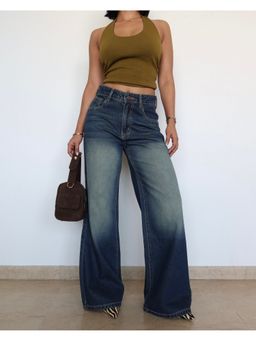 Off Duty India - Blue Cotton High Waist Jeans
