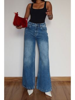 Off Duty India - Blue Cotton High Waist Jeans