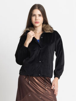 SHAYE - Monte Carlo Girls Regular Fit Solid Zipper Full Sleeve Black Winter Jacket (13-14 Years)