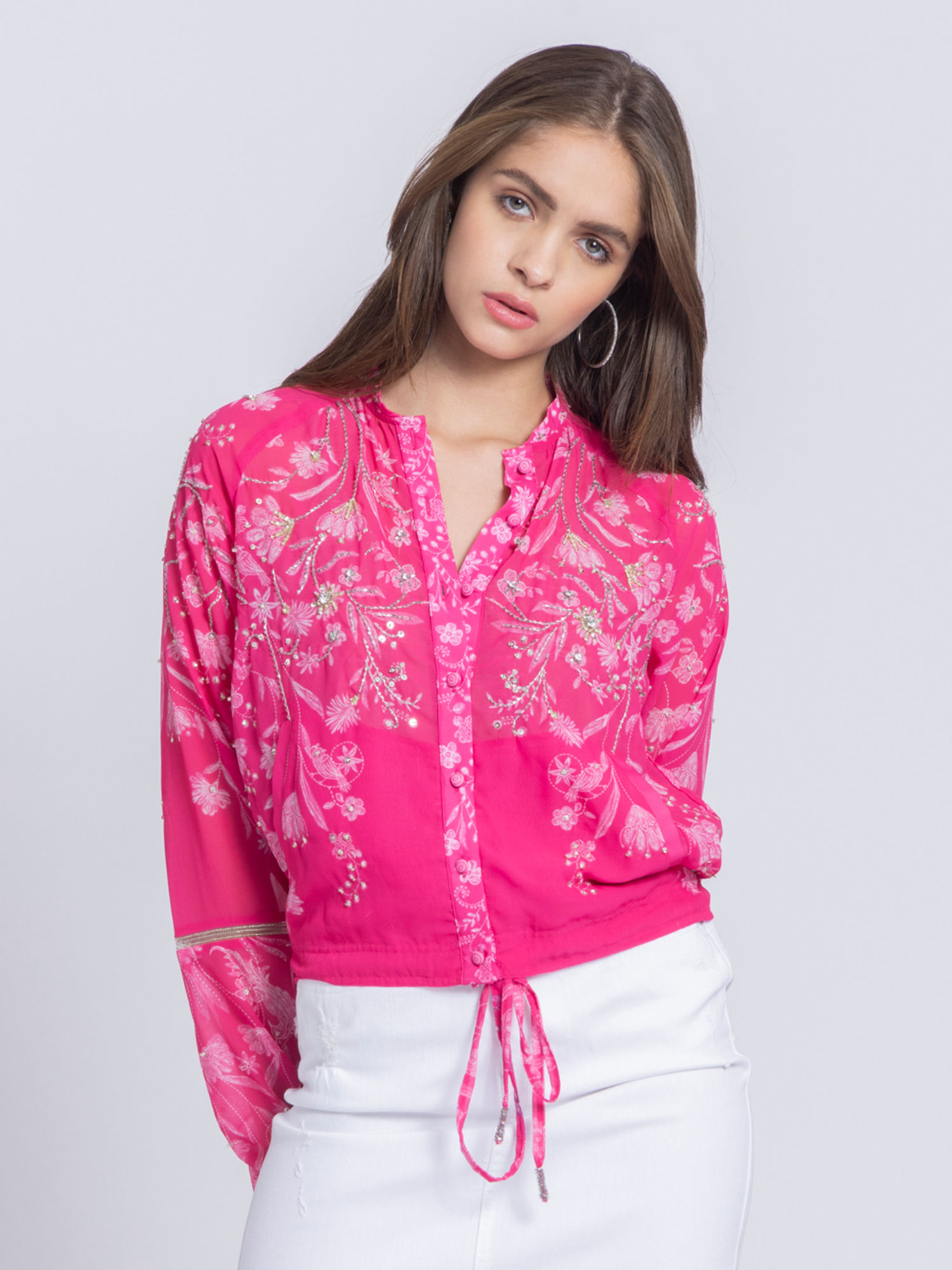 shaye V-Neck Black Floral Print Long Sleeves Casual Jacket For Women (S)-picture-18