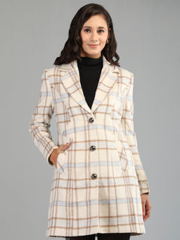 HONNETE - Crimson Colour Stylish Check Design Women Winter Coat
