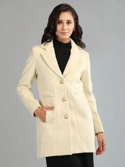 HONNETE - Eggshell Colour Stylish Solid Women Winter Coat