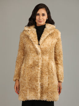 HONNETE - Vanilla Colour Stylish Self Design Women Winter Coat