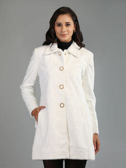 HONNETE - Off White Colour Stylish Self Design Women Winter Coat