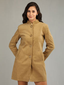 HONNETE - White Colour Stylish Self Design Women Winter Coat