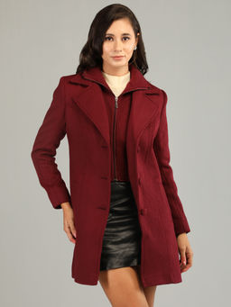 HONNETE - Deep Red Colour Stylish Solid Women Winter Coat