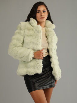 HONNETE - Baby Pink Colour Stylish Self Design Women Winter Coat