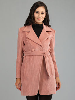 HONNETE - Off White Colour Stylish Solid Women Winter Coat With Belt