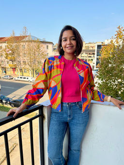 Label Tanvee - Multi Colour Abstract Bomber Jacket (S)