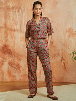 Vastramay - Women Cotton Ajrakh Printed Shirt & Pant (Set of 2)