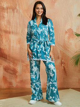 Vastramay - Women Cotton Printed Co-Ord with Lace Detailing (Set of 2)