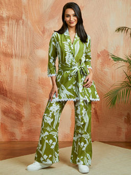 Vastramay - Women Cotton Printed Co-Ord with Lace Detailing (Set of 2)