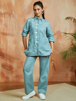 Vastramay - Women Linen Cloud Embroidered Shirt & Pant (Set of 2)