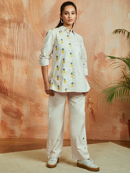 Vastramay - Women Linen Pinapple Embroidered Shirt & Pant (Set of 2)