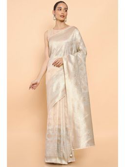 Soch - Women Beige Silk Handloom Saree with Unstitched Blouse