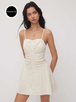 Cider - Square Neck Ruched Button Front Cami Mini Dress