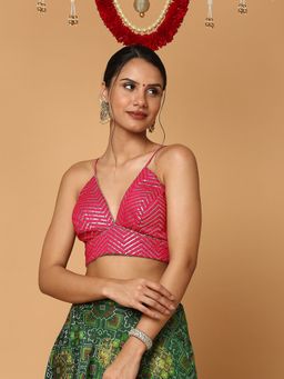 SALWAR STUDIO - Women Pink Silk Blend Readymade Saree Blouse