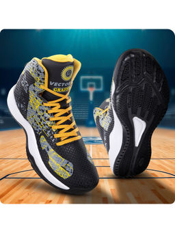 Vector X - Graffiti 3D Texture Rubber Sole High Ankle Black Basketball Court Shoes