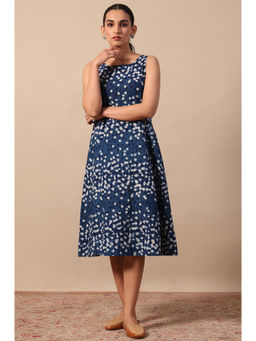 Folksong - Blue Polka Dots Midi Dress for Women