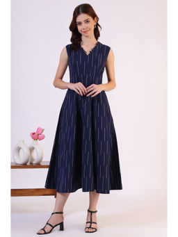 W - Blue Printed Midi Dress for Women